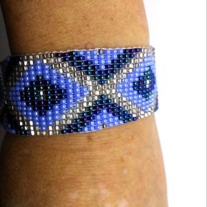 Handmade beaded bracelet blues and silver